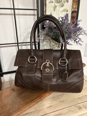 Coach Brown Leather Satchel with Silver Hardware